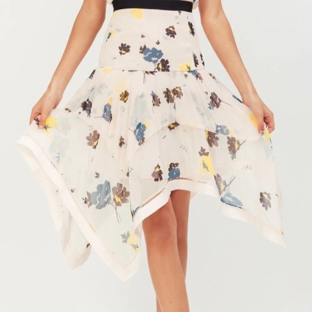 Self-Portrait Pink Floral Handkerchief Skirt Knee Length Size 6 Women